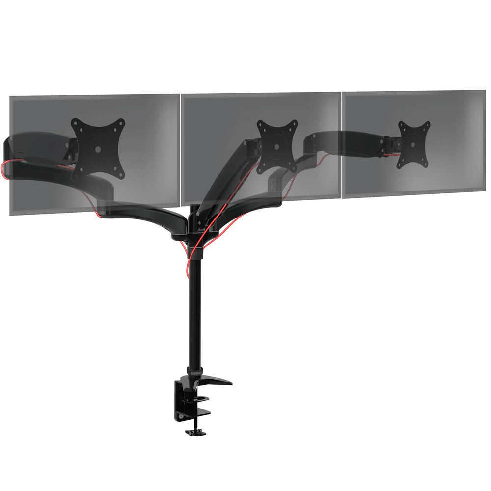 Duronic Monitor Arm Stand with adjustable articulating gas spring arms and a secure C-clamp base.
