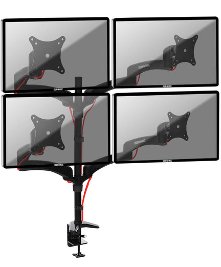 Duronic Monitor Arm Stand with adjustable articulation arms and four VESA plates for multi-screen setups.