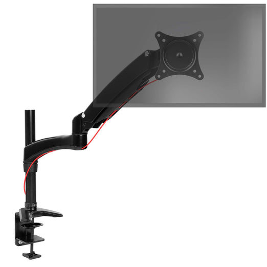 Duronic Monitor Arm Stand with desk clamp, holding a translucent monitor display. 