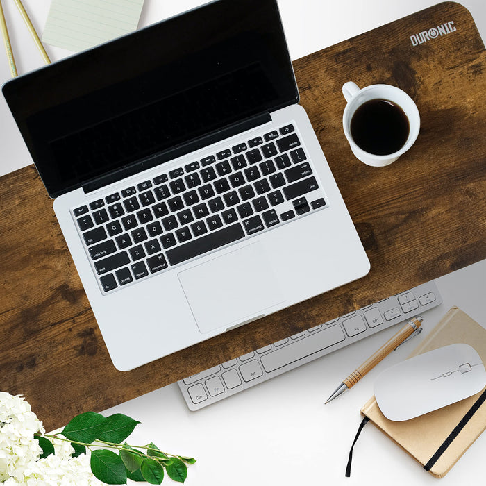 Duronic Monitor Stand Riser with a laptop and coffee cup.
