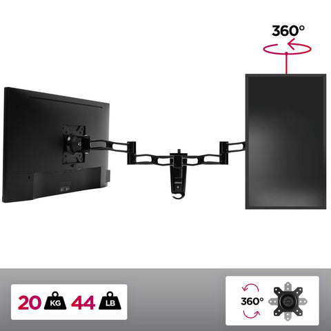 Duronic Monitor Wall Mount featuring 360-degree rotation and 44lb weight capacity.