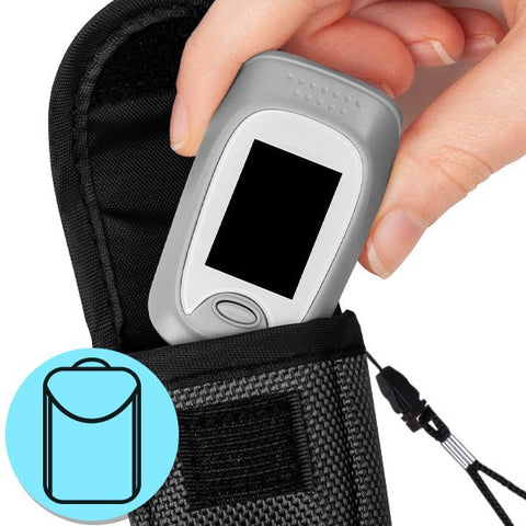 Duronic Oximeter durable nylon carrying case with a Velcro closure and lanyard.
