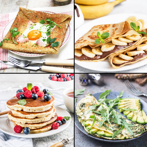Duronic PM152 electric crepe maker different ways to cook savoury or sweet crepes, or fluffy american-style pancakes
