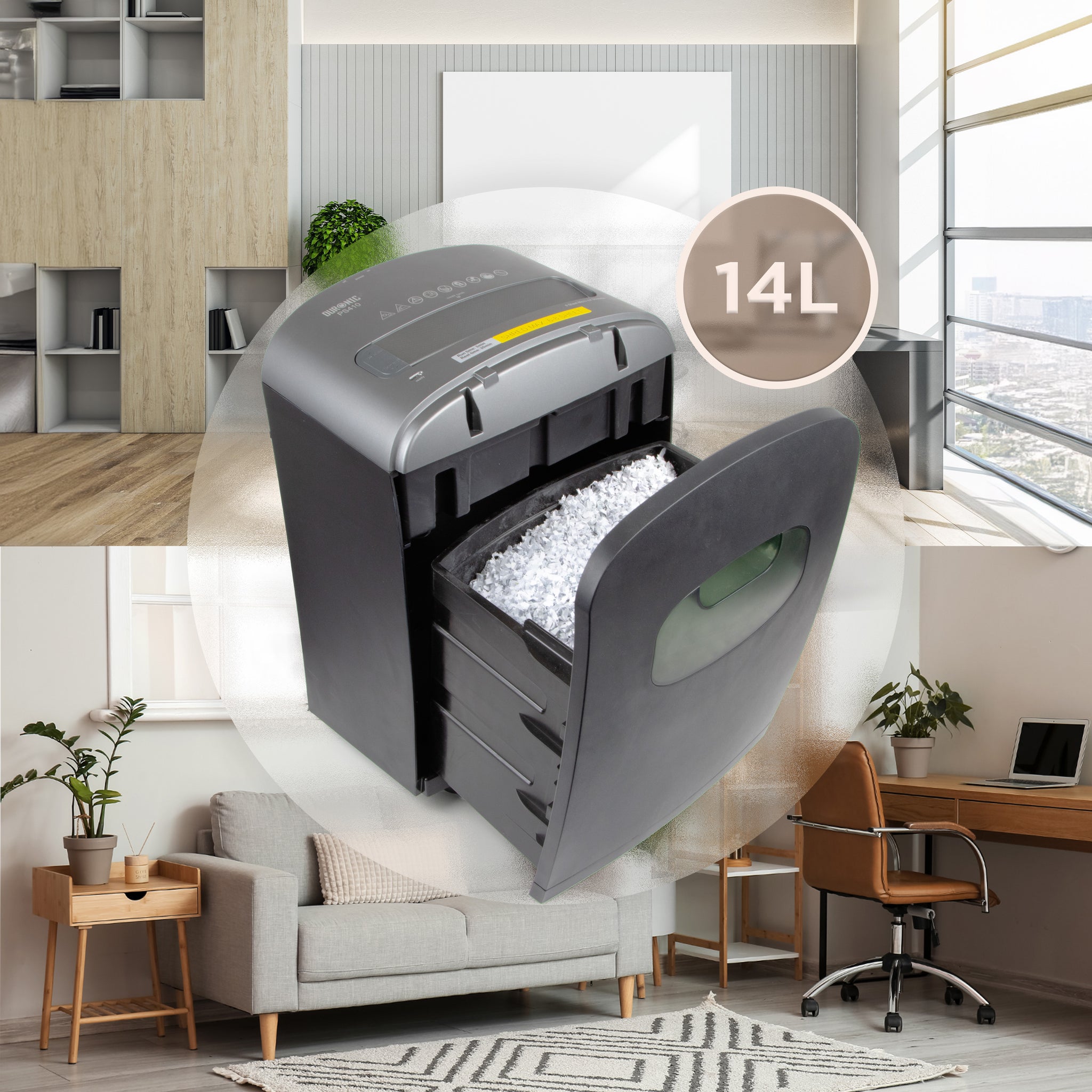 Duronic PS410 automatic paper shredder with 14L waste bin to be used at home, office without needing to frequently empty shredder