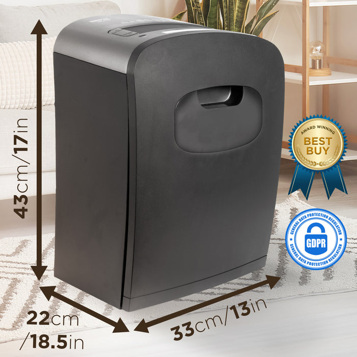Duronic PS410 micro cut paper shredder award winning best buy GDPR compliant dimensions of length, height, width