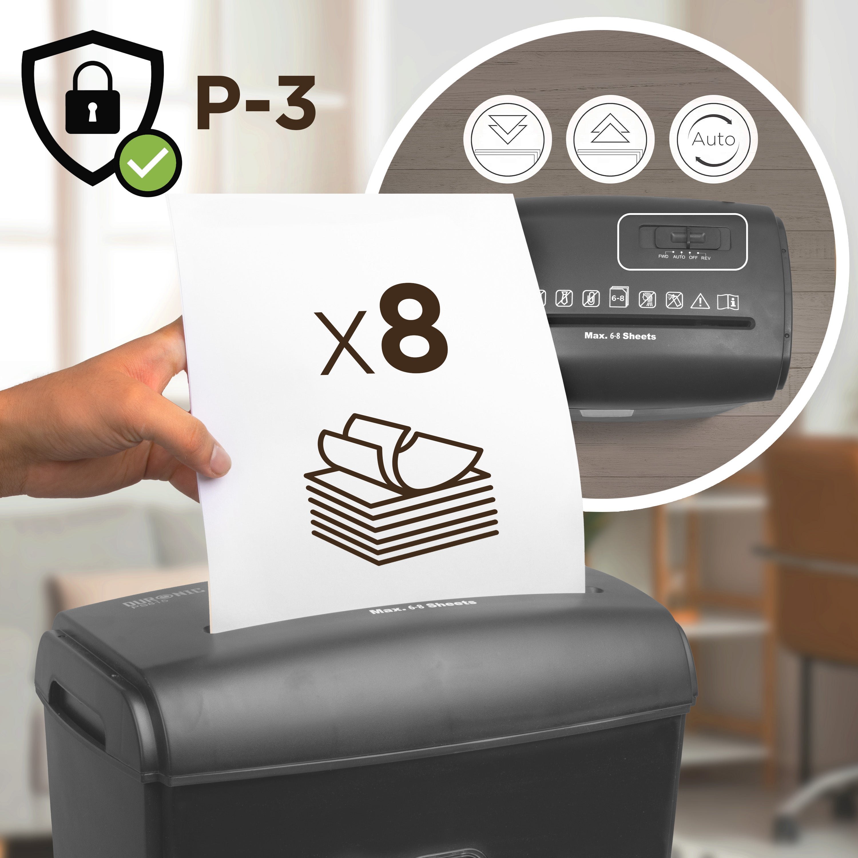Duronic PS815 electric paper shredder P3 office shredder to shred 8 sheets at a time