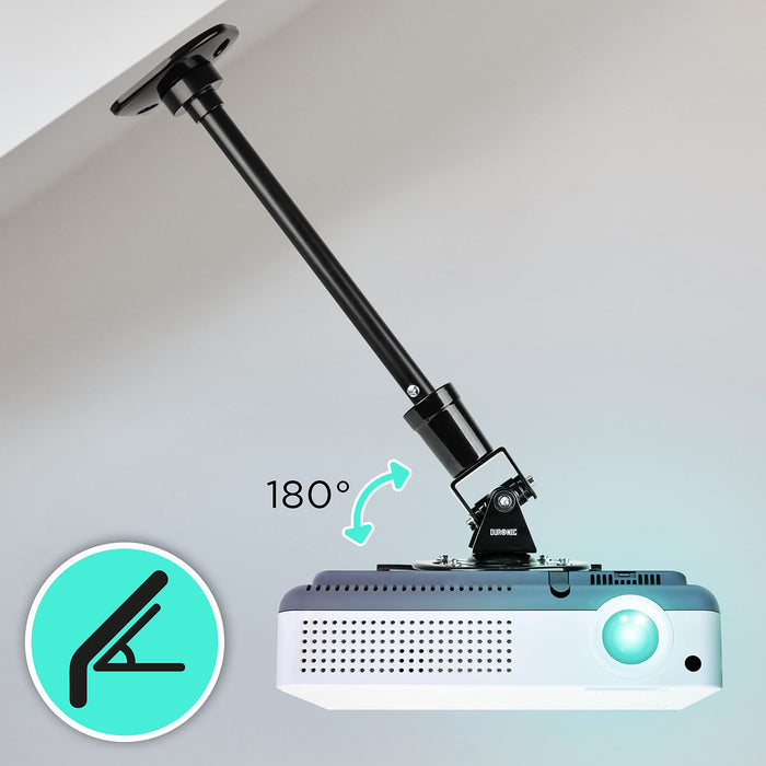 Duronic Projector Mount Stand holding a white projector tilted at an angle.