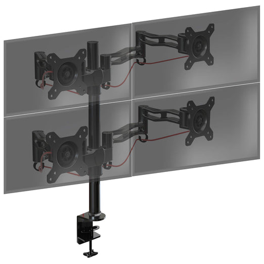 Duronic Quad Monitor Arm Stand with four adjustable arms and a secure C-clamp base.