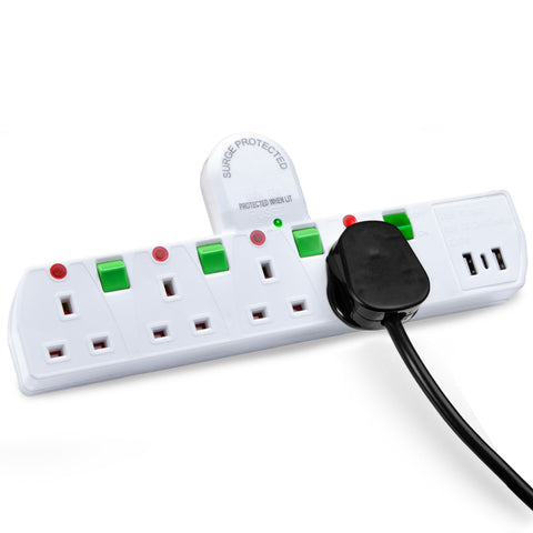 Duronic S125W extension lead with usb surge protected multisocket plug for home, office, school