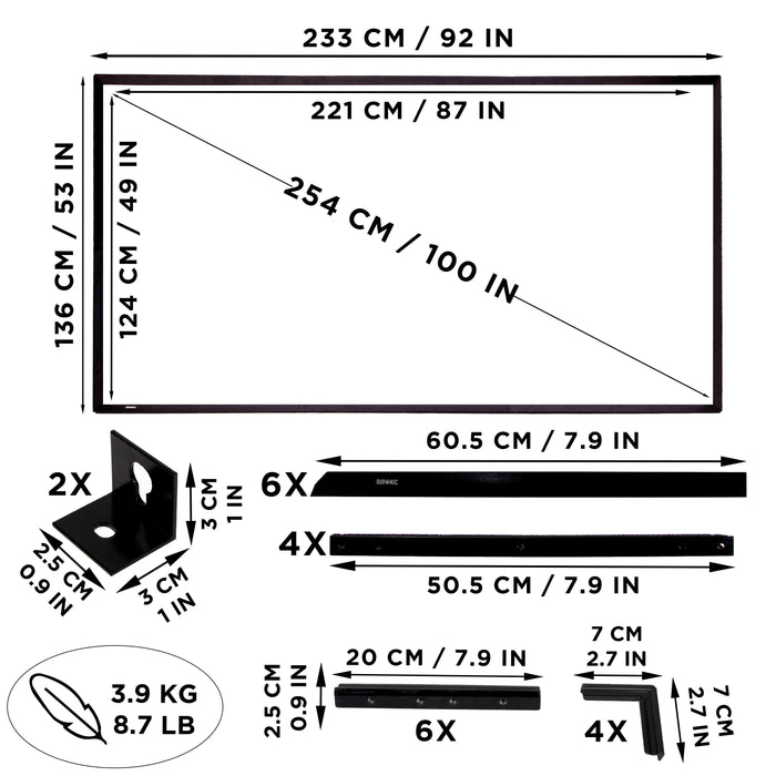 Duronic SFPS100 Projector Screens with product dimensions
