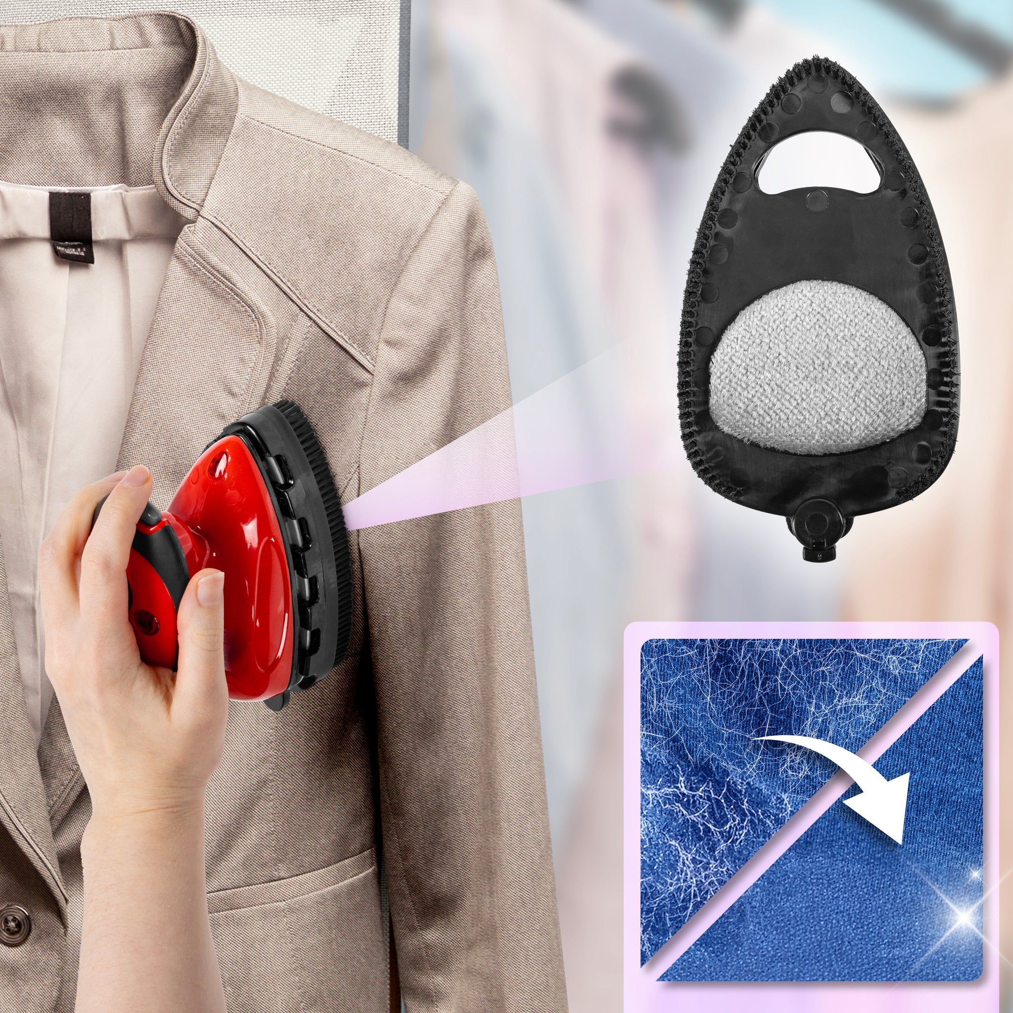 Duronic SI2 RD red garment iron lint remover attachment for lint hair dust