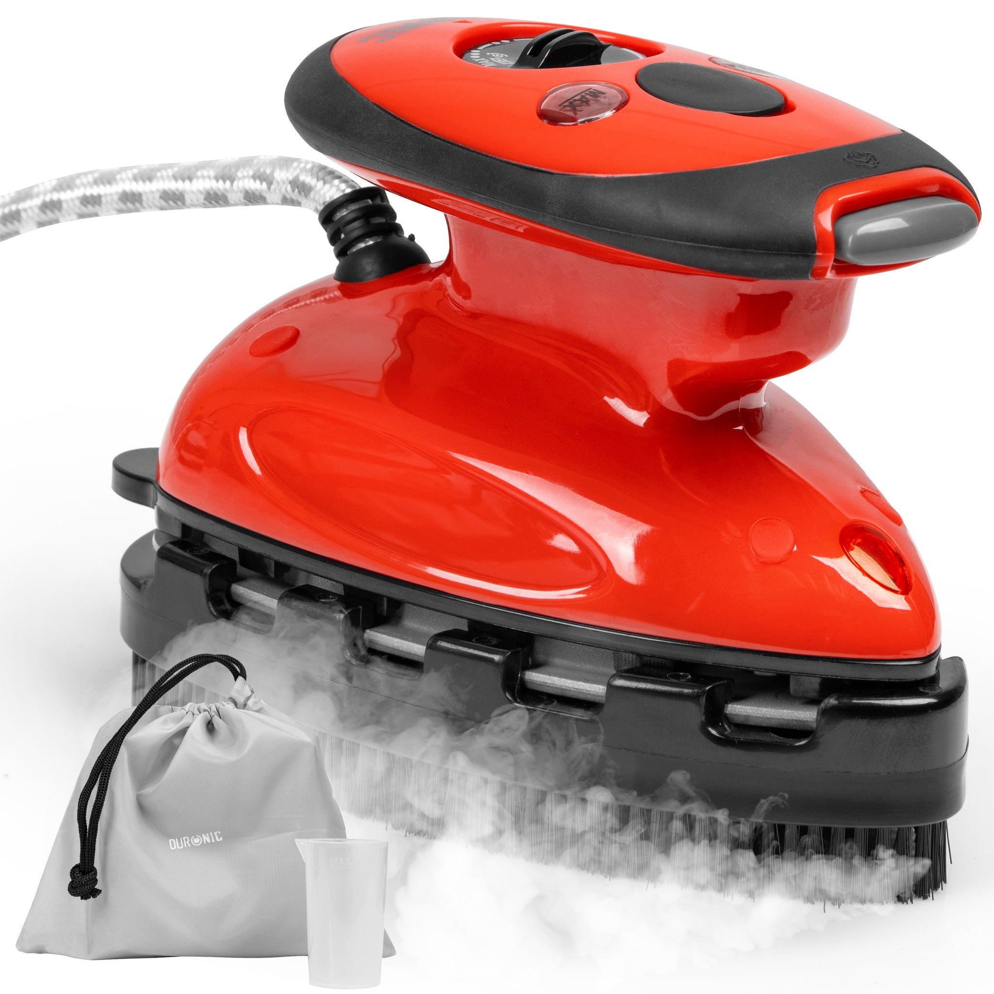 Duronic SI2 RD red steam iron with travel bag measuring cup and attachments