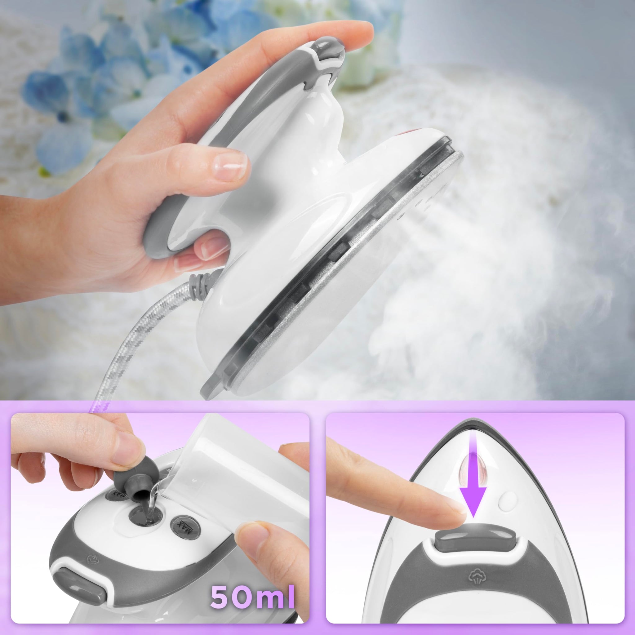Duronic SI2 WE white portable iron steam function 50ml water tank 