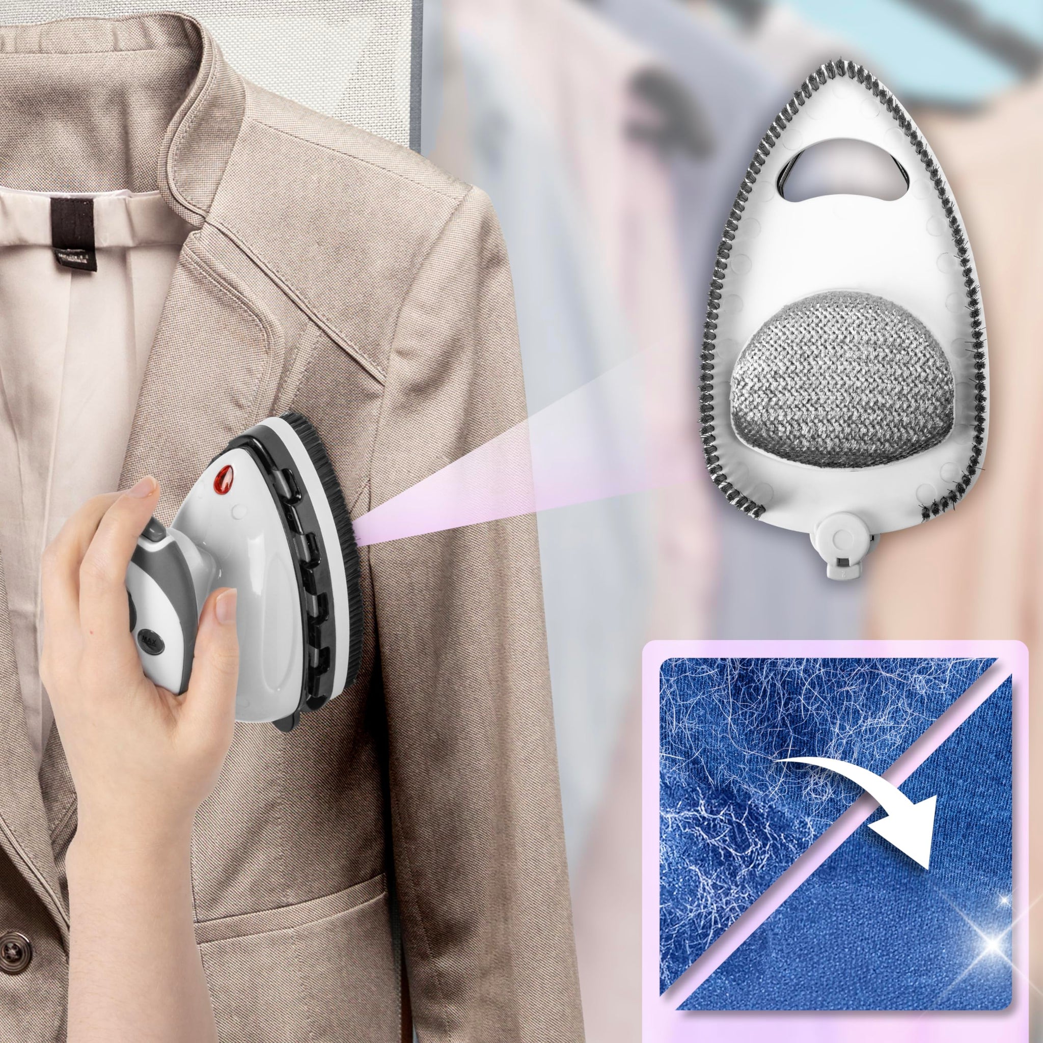 Duronic SI2 WE white portable steaming iron with attachment to remove lint dust hair 