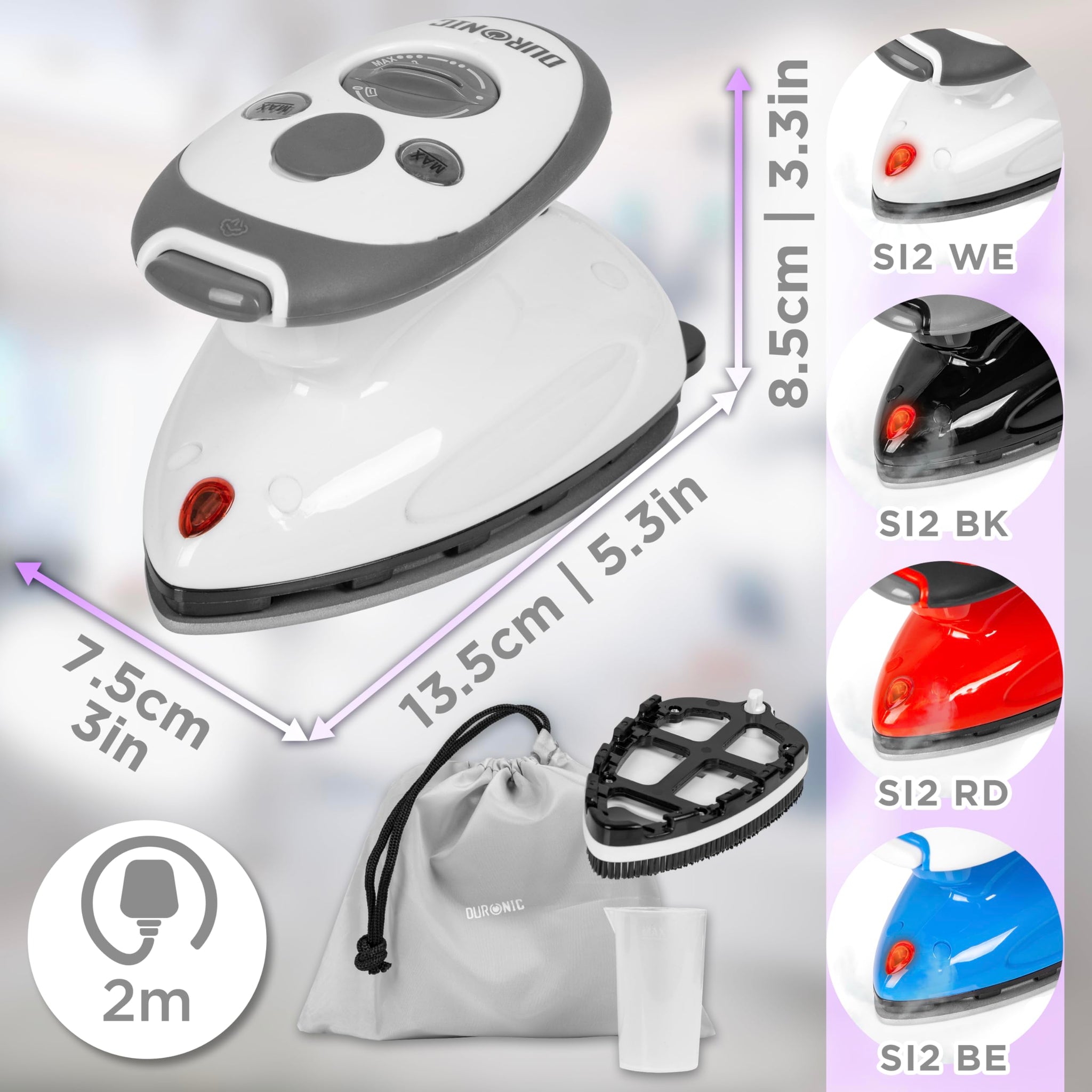 Duronic SI2 steam iron variations in colours black red blue white 
