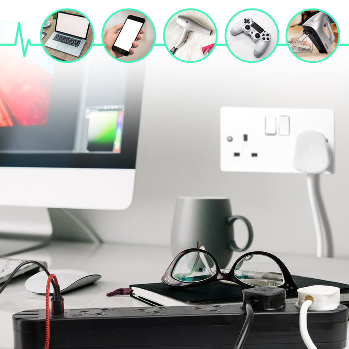 Duronic ST10B extension lead versatile ways to use for laptop, phone, hairdryer, gaming, hand mixer for baking