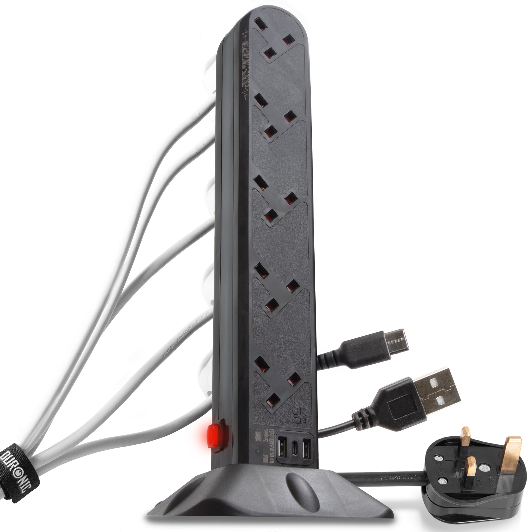 Duronic ST10B surge protected extension lead tower with 10 sockets for home, office, kitchen