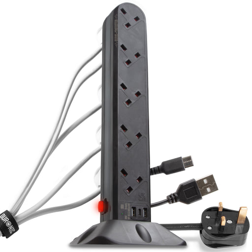 Duronic ST10B surge protected extension lead tower with 10 sockets for home, office, kitchen
