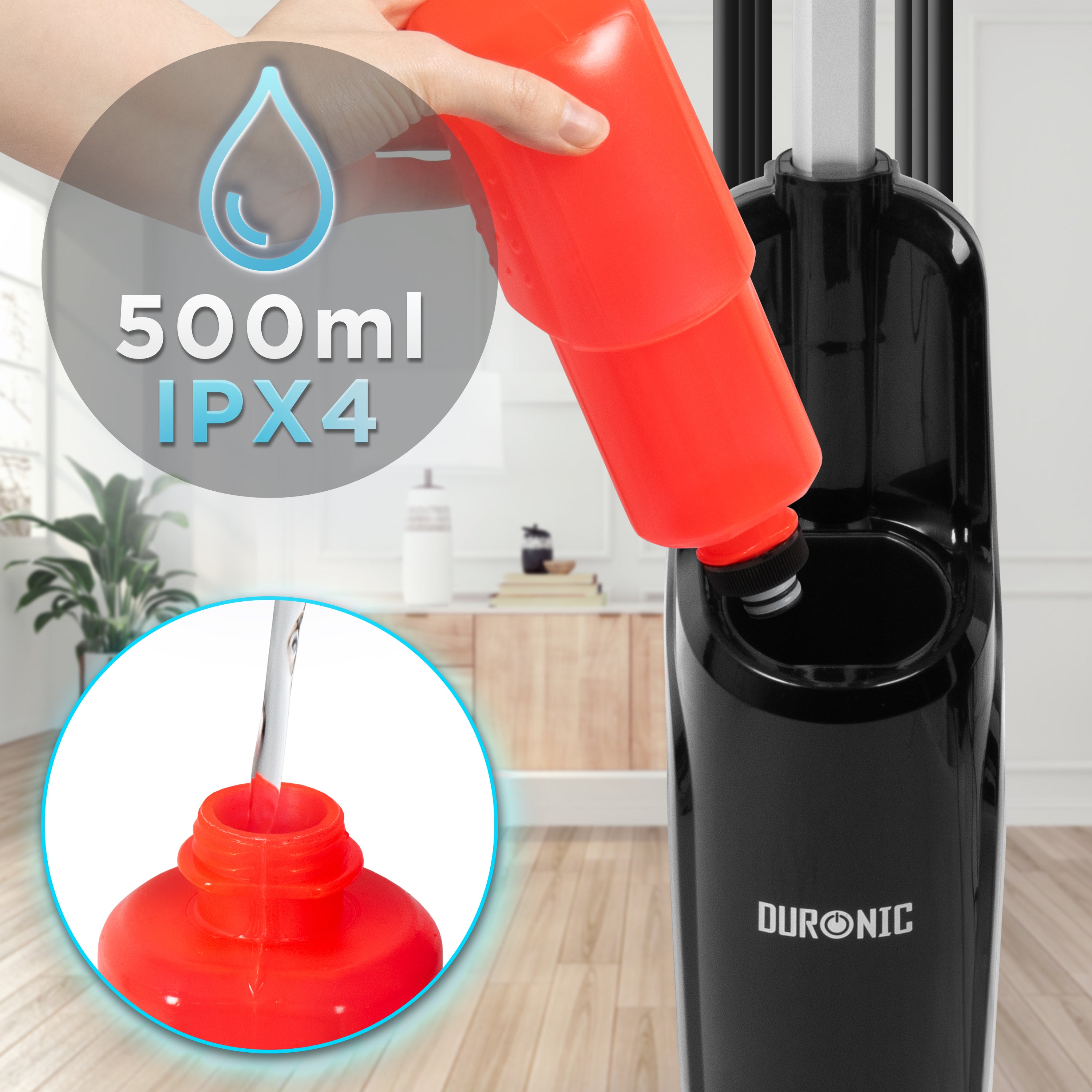 Duronic STM15 BK Steam Mops refills the 500ml water tank
