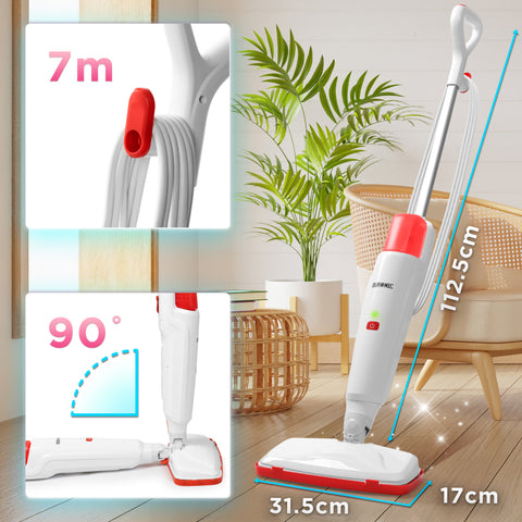Duronic STM15 WE Steam Mops with product dimension and cord dimension