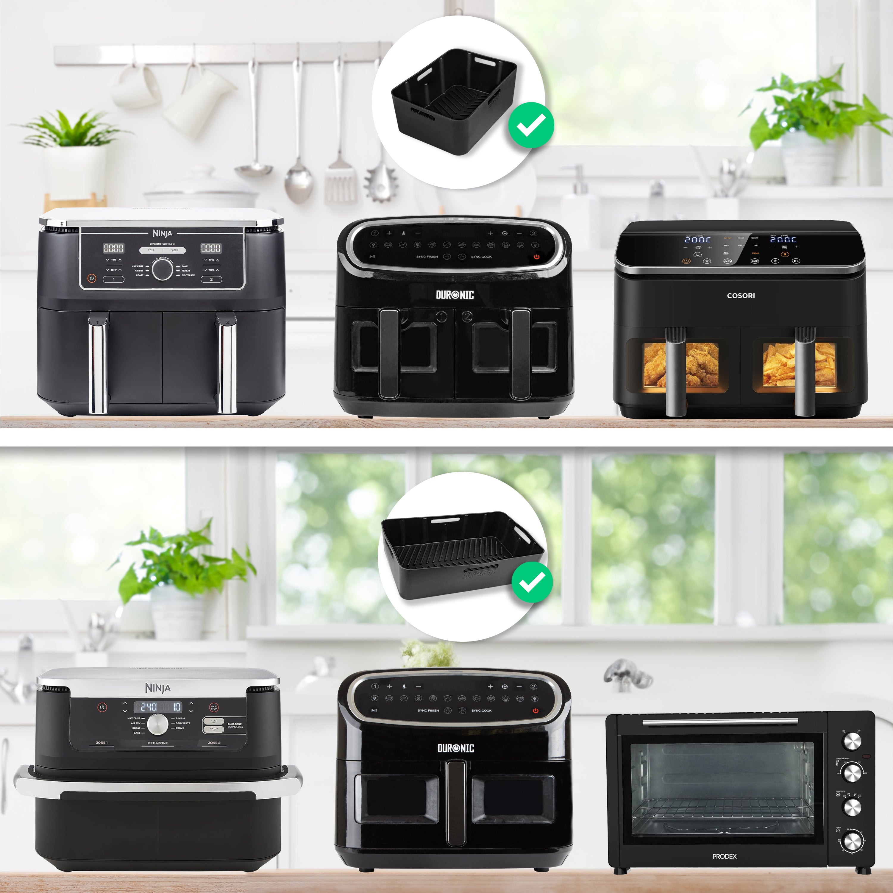 Duronic Silicone Air Fryer Liners highlighted a compatible black silicone rectangular basket insert.