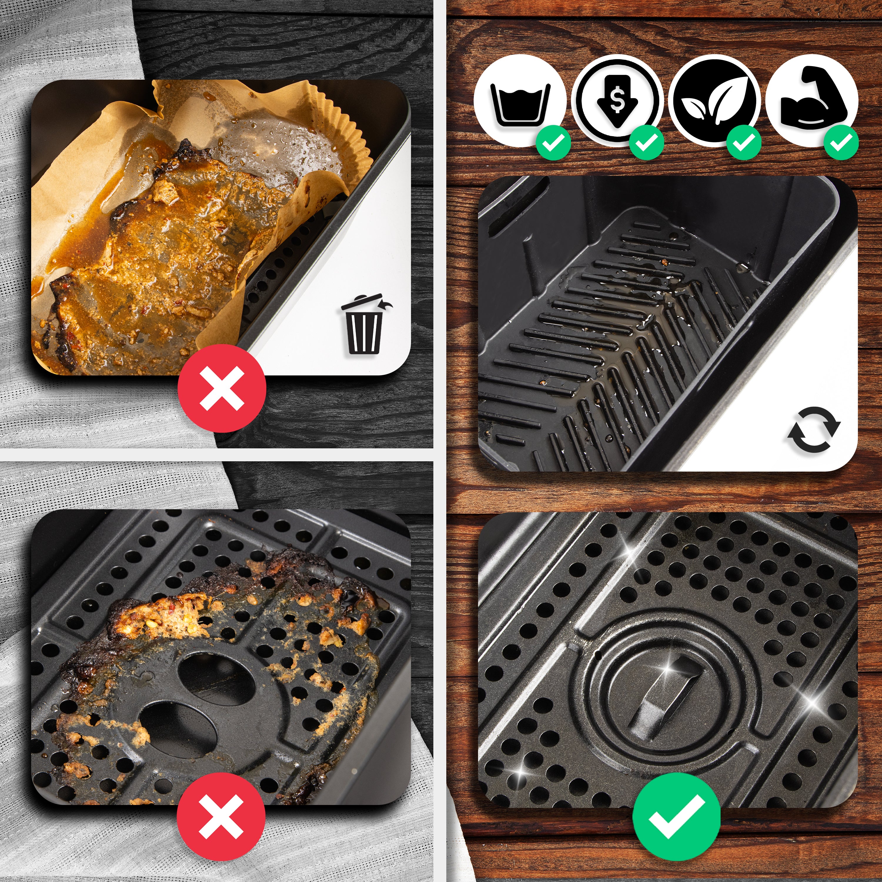 Duronic Silicone Air Fryer Liners with paper liner vs silicone liner