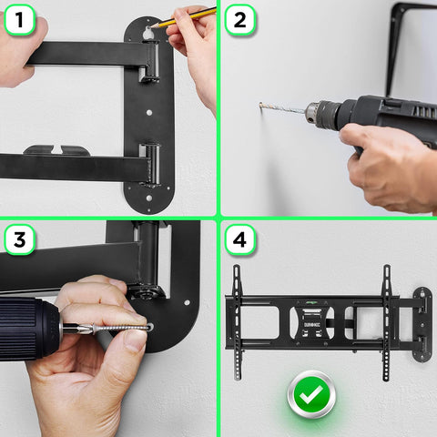 Duronic TV Bracket showing how to measure, drill, and mount a black TV bracket