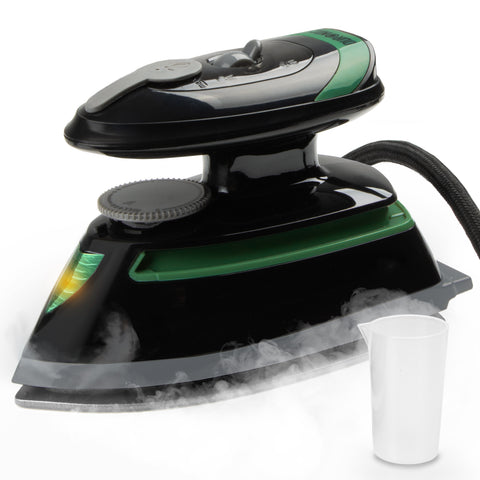 Duronic Travel Iron white temperature dial, ergonomic handle, and an included water measuring cup