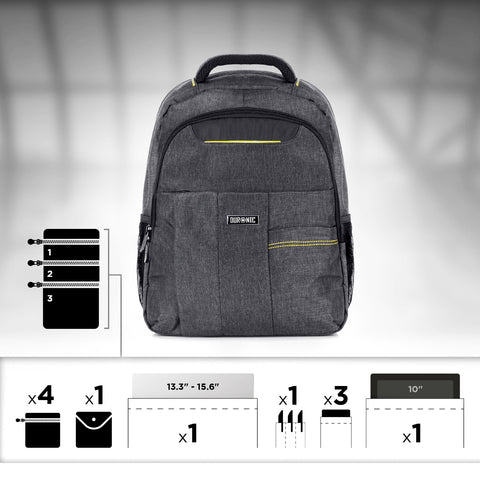 Duronic Travel Laptop Backpack showing storage compartments for laptops up to 15.6 inches.
