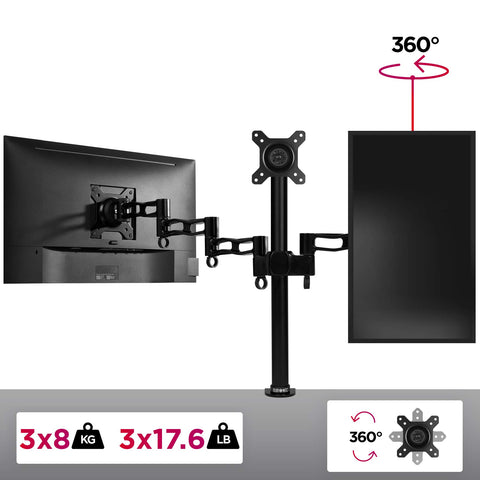 Duronic Triple Monitor Arm Stand monitor desk mount arm holding three screens with full 360 degree rotation