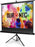 Duronic Tripod Projector Screen displaying a vibrant, colorful image of a crowd celebrating together.