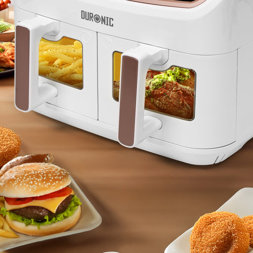 Duronic Twin Drawers with viewing windows showing French fries and meat