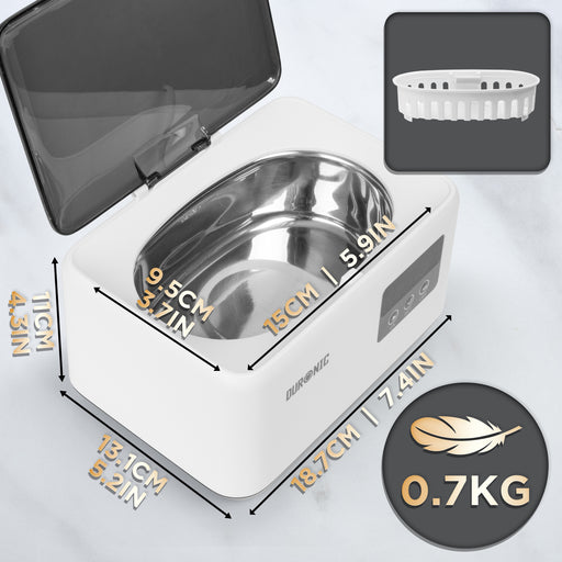 Duronic Ultrasonic Cleaner with product dimension, inclusion and weight