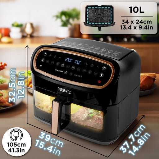 Duronic XXL Digital Air Fryer AF14 with product and cord dimension