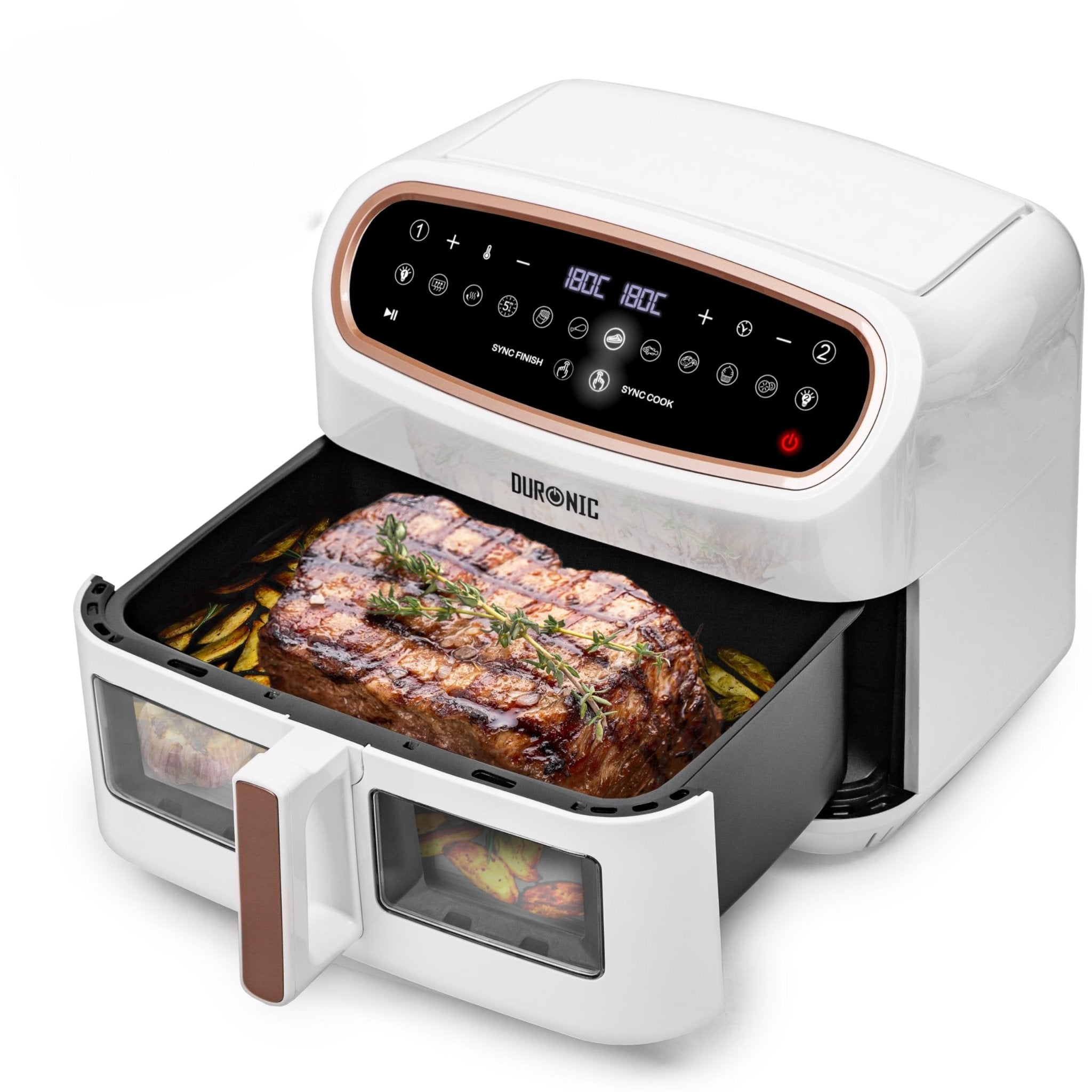 Duronic XXL Digital Air Fryer with steak
