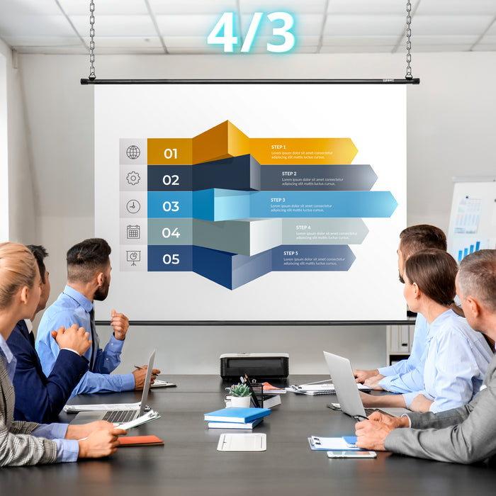 Duronic projector screen with People using the projector for presentation
