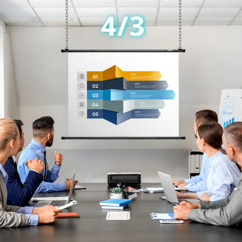 Duronic projector screen with people using the projector for presentation
