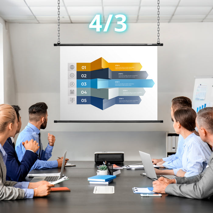Duronic projector screen with people using the projector for presentation