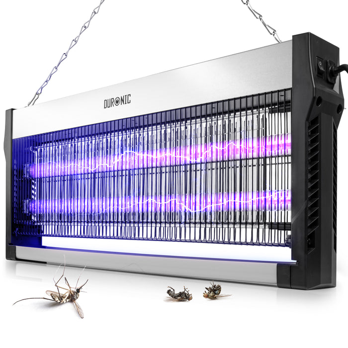 Duronic FK2X10 Electric Fly Killer, Dual Wavelength UV Bug Zapper with Removable Tray and Hanging Chain, Energy Efficient 16W Indoor Insect Trap for Kitchen and Home
