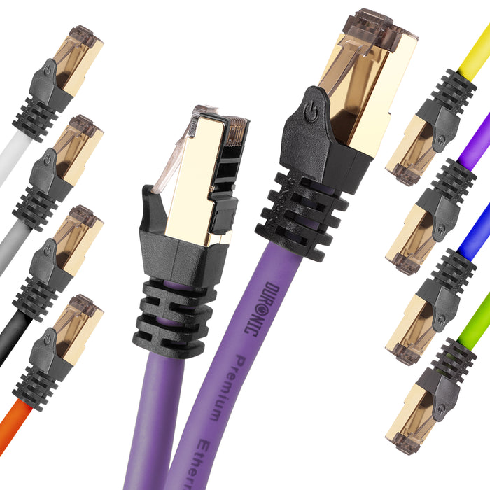 Duronic Ethernet Cable 10M High Speed CAT 8 Patch Network Shielded Lead 2GHz / 2000MHz / 40 Gigabit, CAT8 SFTP Wire, Snagless RJ45 Super-Fast Data - Purple