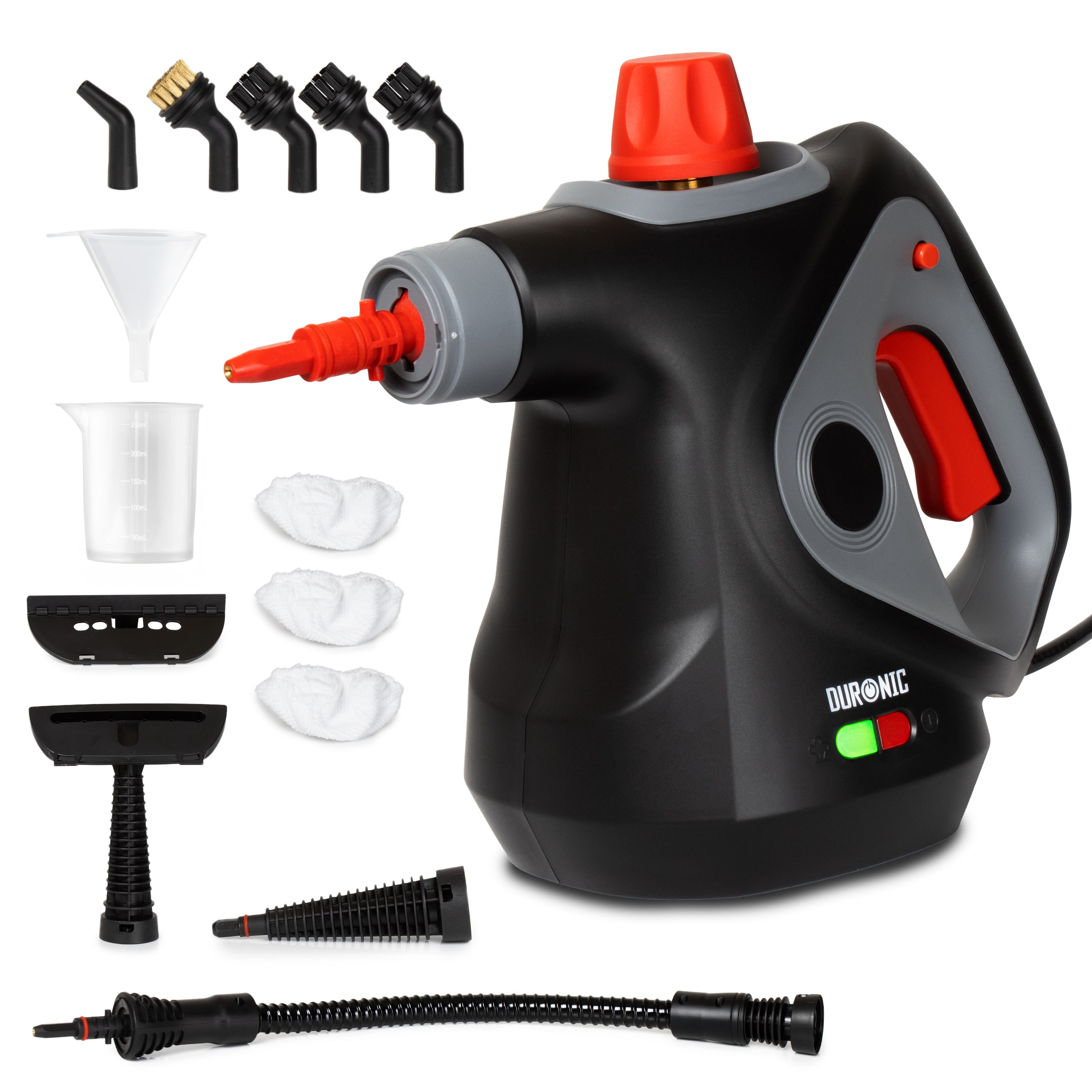 Duronic SC32 BK Handheld Steam Cleaner with 14 Accessories, 1050W Multi-Surface Steamer & Window Cleaner for Kitchen Oven, Bathroom Tile Grout & Car Upholstery, Chemical-Free with UK Plug Black