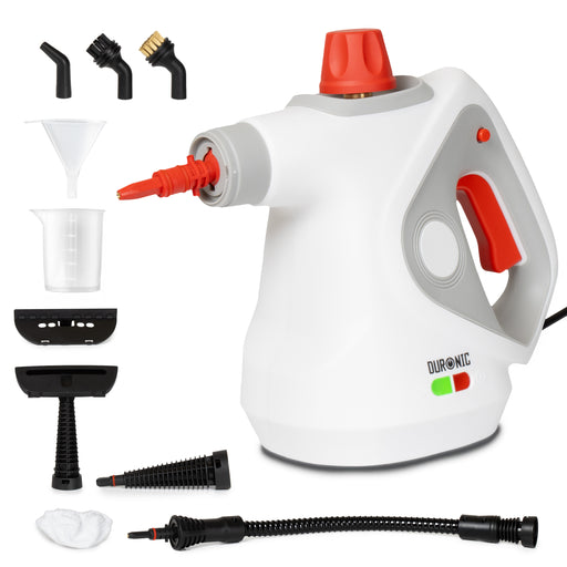 Duronic SC32 WE Handheld Steam Cleaner with 12 Accessories, 1050W High Pressure Upholstery Cleaners, Portable Steamer Stain Remover for Kitchen Oven Grill Bathroom Car Window Tile Grout Cleaner White