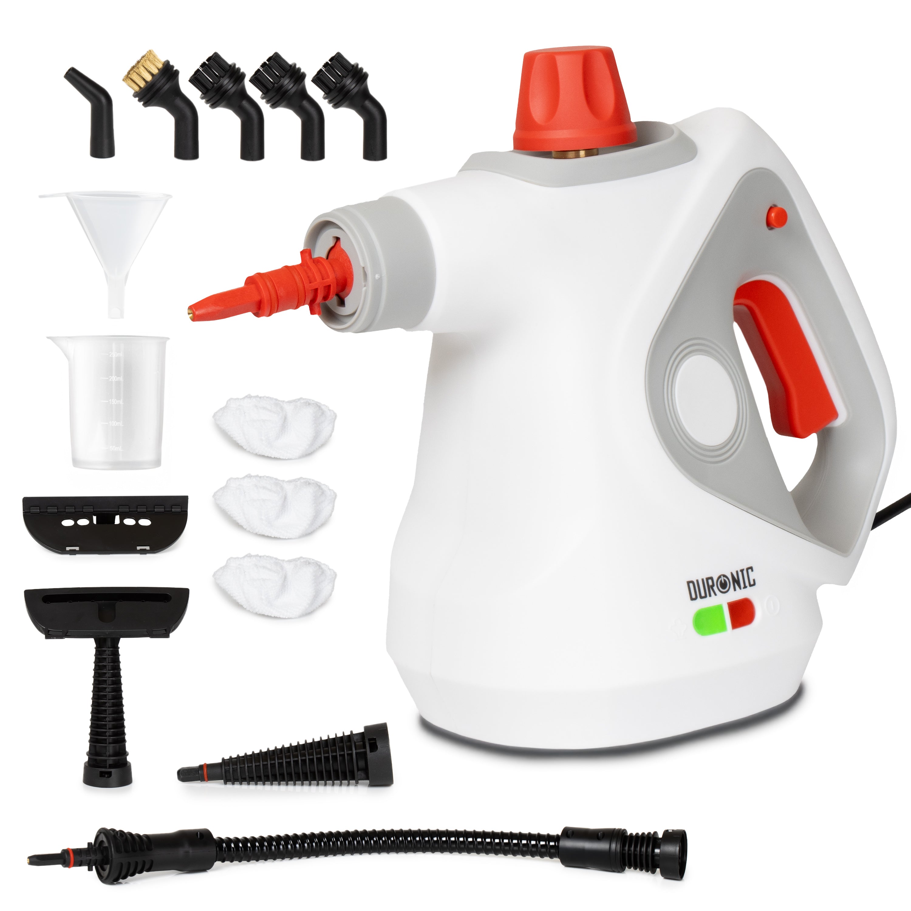 Duronic SC32 WE Handheld Steam Cleaner with 14 Accessories, 1050W Multi-Surface Steamer & Window Cleaner for Kitchen Oven, Bathroom Tile Grout & Car Upholstery, Chemical-Free with UK Plug White