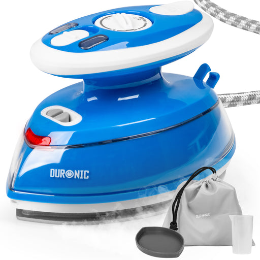Duronic Travel Iron SI3 BE 400W Mini Irons with Dual Voltage, Variable Temperature & Auto Shut Off Portable 35ml Blue Steam Iron for Holiday Quilting Crafts Compact Design for Travelling