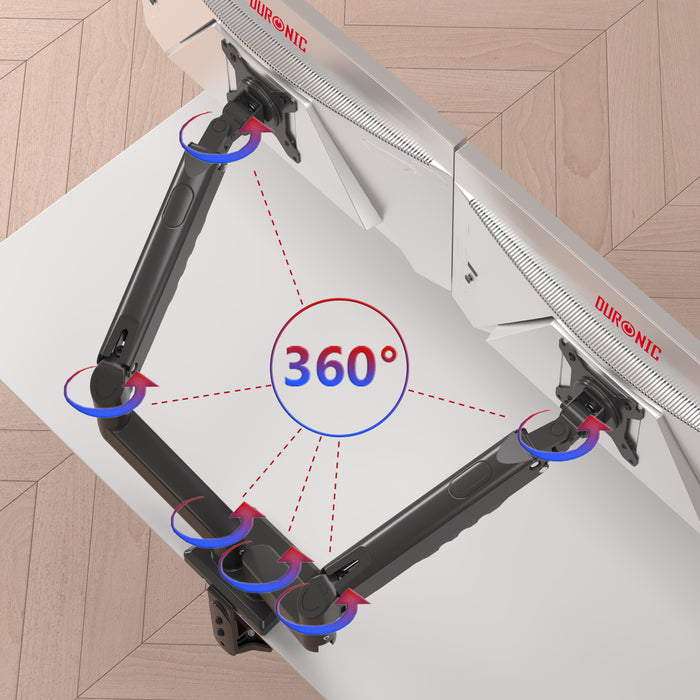 Duronic DM6A2 Dual Monitor Stand, Ergonomic Gas Powered 32” Monitor Arms Two Adjustable PC Desk Mount with VESA 75/100 Compatibility Computer Arm for Home Office Work