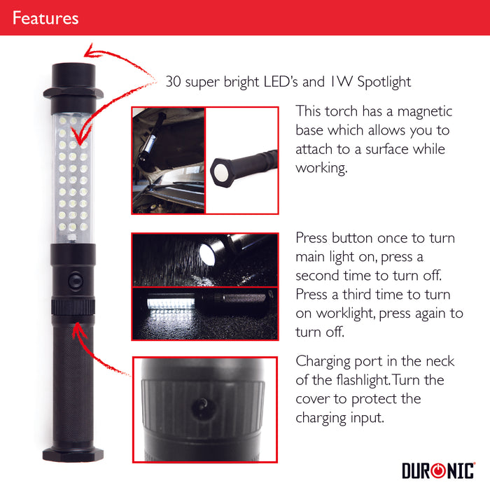 Duronic Flashlight Torch RFL303AAA Handheld Torchlight with 150 Lumens Portable LED Emergency Flashlights Lightweight Torch Lights with Magnet Flash Light for Camping Hiking DIY Night & Blackouts