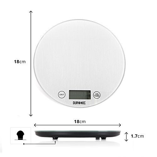 Duronic Kitchen Scales with Bowl KS1055| Postal Baking weighing scale| Glass platform 5KG Capacity | Add & Weigh Tare | 1g Precision