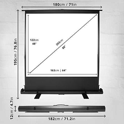 Duronic Projector Screen FPS80/43 Floor Projection Screens, 80” Freestanding Movie Screen, 4:3 Ratio Home Theatre Cinema Screen, Ideal for Home, Classroom, Office Presentations