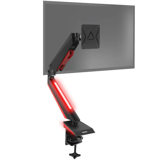 Duronic Monitor Arm Stand DMGM5X1 | Single PC Desk Mount with Red LED Lights | Height Adjustable | For One 15-32 Inch Screen | VESA 75/100 | 8kg Capacity | Tilt +90°/-85°, Swivel 360°,Rotate 360°