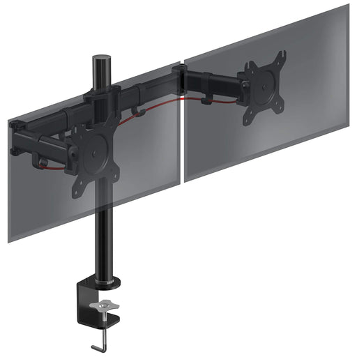 Duronic Dual Monitor Stand DM252 Double Monitor Arm Black Twin Riser Two Mount for 13-27” Computer Screen 2 Height Adjustable Clamp Stands for PC Desk, Gaming, Work, Home & Office Studio, VESA 75 100